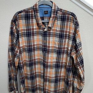 Peter Millar Men's Plaid Shirt in Navy and Orange